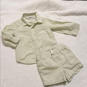 Janie and Jack Light Green Gingham Set